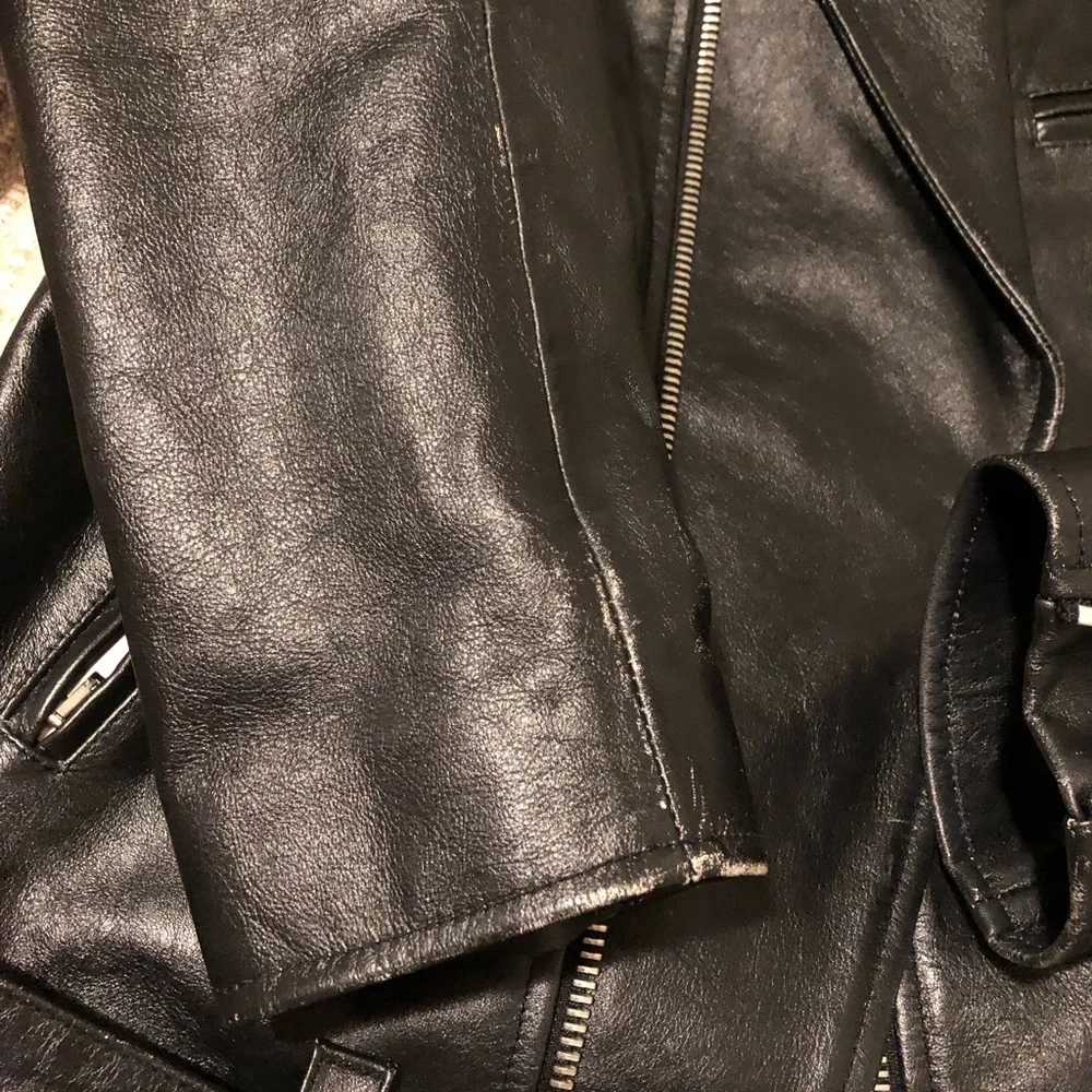 Ag Adriano Goldschmied Black Leather Moto Jacket - Picture 7 of 12